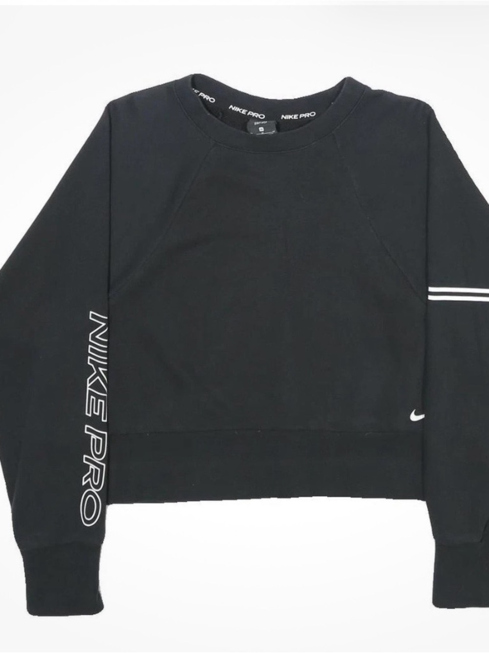 Nike Black Cropped Crew Sweatshirt with Sleeve 'NIKE PRO' Branding